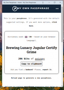 My Own Passphrase shown in a Progressive Web App window
