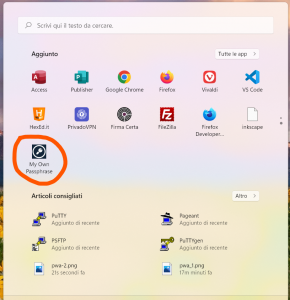 My Own Passphrase icon shown in Windows 11 Start menu